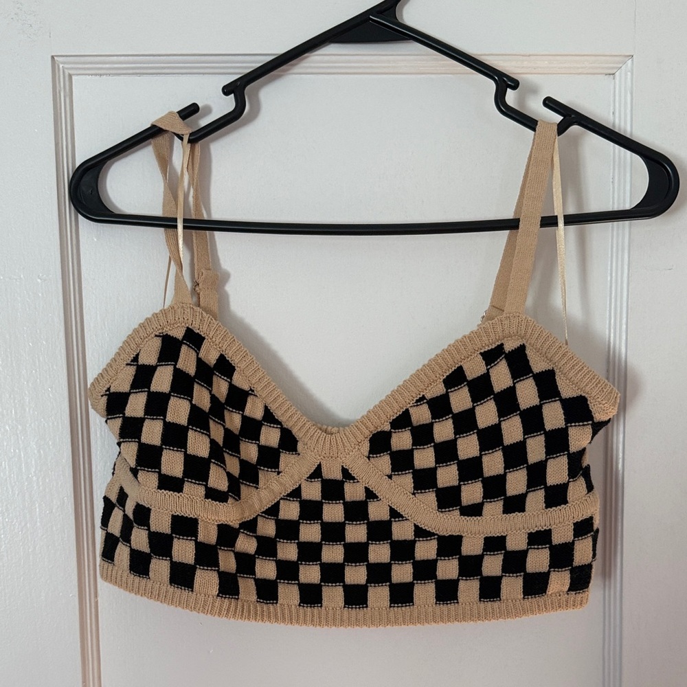 Checkered Knit Crop Top